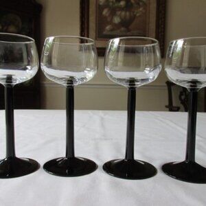 4 Cristal D'Arques France DOMINO SIGNATURE BLACK 5oz Rhine Wine Glasses 6 1/2"